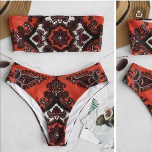 ZAFUL Retro Printed Tie Front Bikini Set